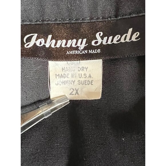 Johnny Suede Black Red Skull Embroidered 2X Shirt Y2K Vintage - Picture 10 of 10